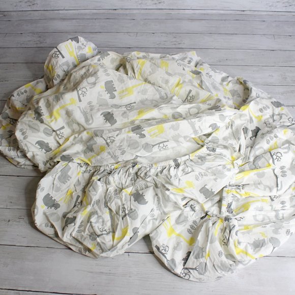 Circo Fitted Baby Crib Sheets White Gray Yellow Jungle Animals Elephant - Picture 2 of 2